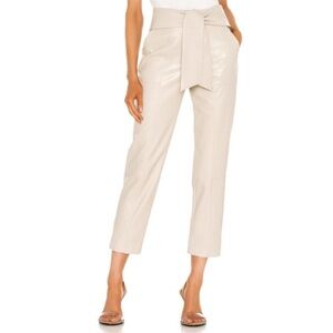Jonathan Simkhai Tessa Vegan Leather Crop Pants in Egret Foldover Tie Waist